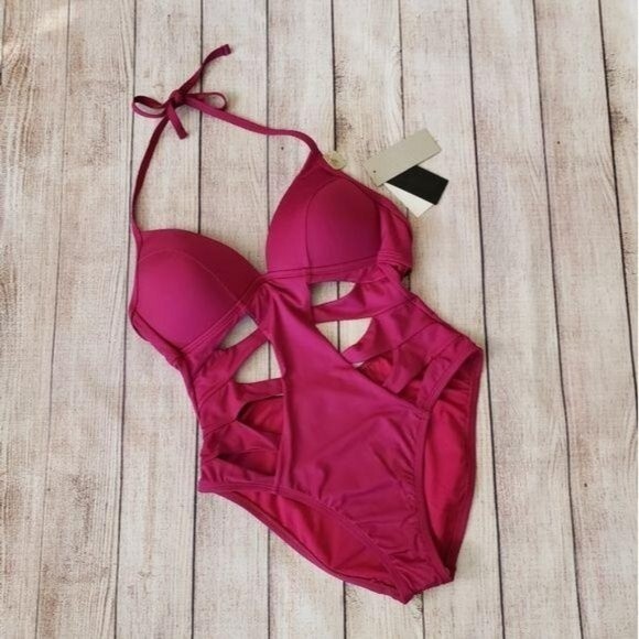 Kenneth Cole Cutout Halter Plunging Neckline One-Piece Swimsuit - Picture 4 of 9